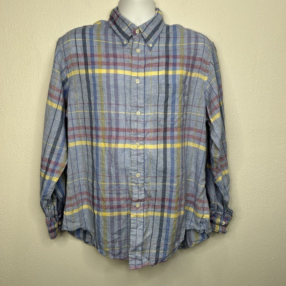 Brooks Brothers Linen Button Up Shirt Mens XL Plaid Pastel Madras Irish Linen - Picture 1 of 11